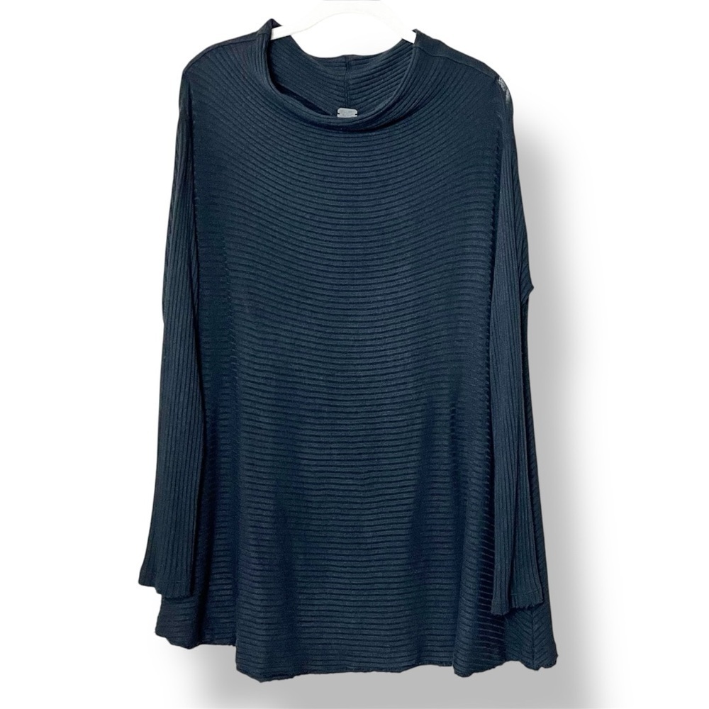 Free People We the Free Ribbed‎ Knit Tunic Top Medium solid black stretch flowy
